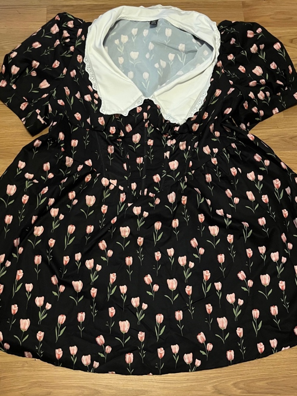 Floral Puff-Sleeve Dress - 4XL
